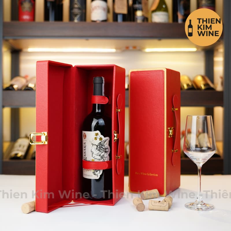 [Chính hãng] - Hộp Quà Tặng VIP 1 Chai Rượu Vang - Hộp Da Đỏ Cao Cấp Có Quai Xách Ngang