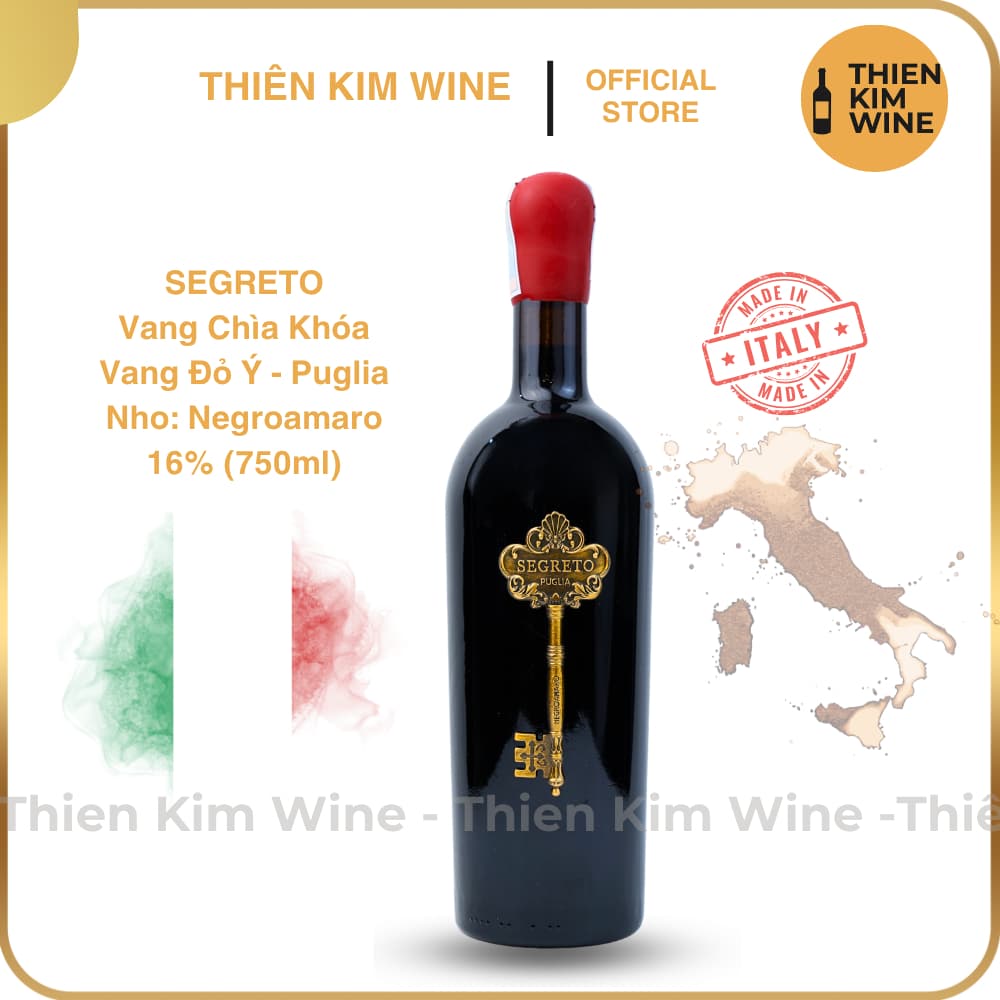 [Chính Hãng] - Rượu Vang Đỏ Ý SEGRETO - CHÌA KHÓA Negroamaro Wine Puglia - 750ml (16%)