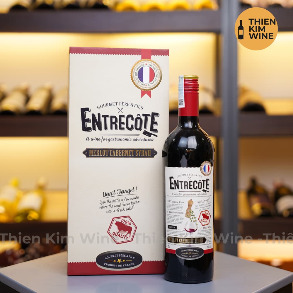 [Chính hãng] - Rượu Vang Đỏ Pháp VDF ENTRECÔTE Merlot Cabernet Syrah “Có Hộp Quà” - 750ml (14%)