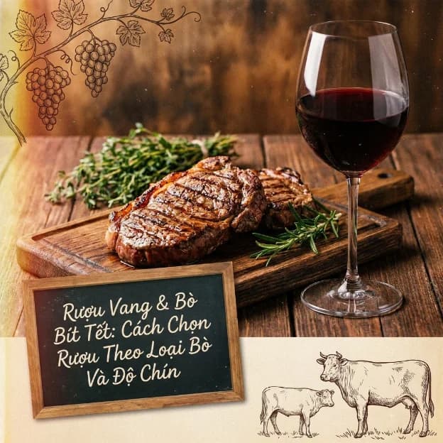 Ăn steak nên uống vang gì? Cách chọn rượu vang theo từng loại bò và độ chín
