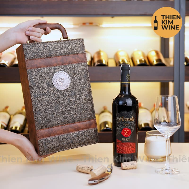 [Chính hãng] - Hộp Quà Tặng VIP Set 2 Chai Rượu Vang - Hộp Da Nâu Đẳng Cấp Kèm Phụ Kiện