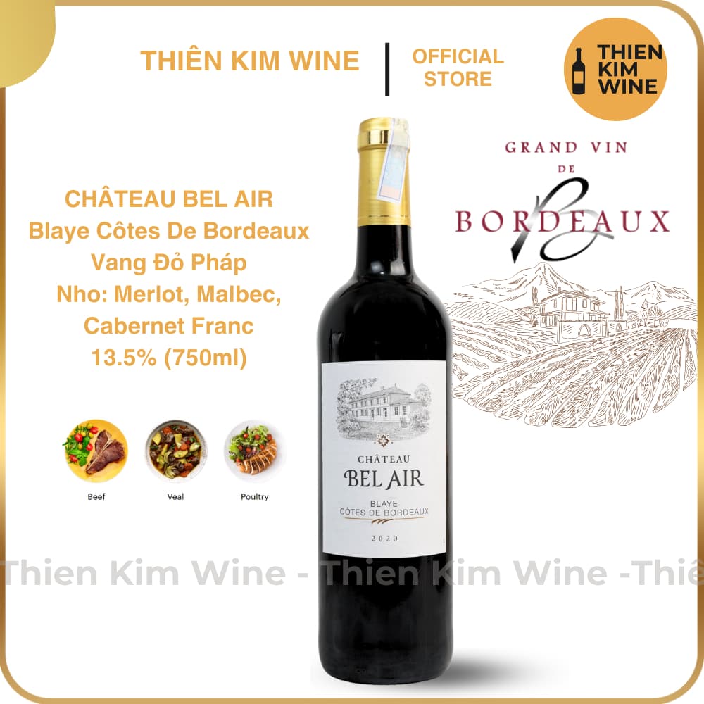 [Chính hãng] - Rượu Vang Đỏ Pháp Chateau Bel Air Blaye Cotes De Bordeaux  "Merlot, Cabernet Franc, Malbec" 750ml (13,5%)