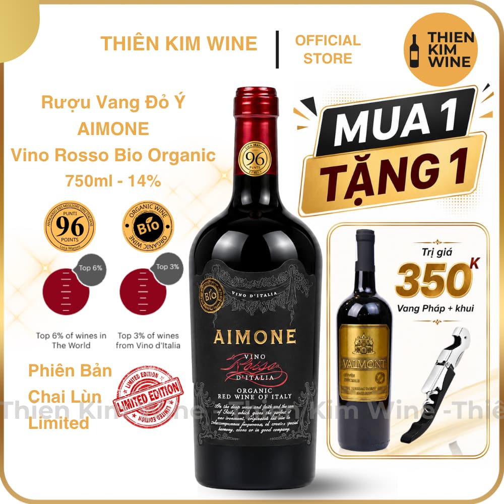 [Chính hãng] - Rượu Vang Đỏ Ý Aimone Vino Rosso Bio (Phiên Bản Chai Lùn Limited) - 750ml (14%)