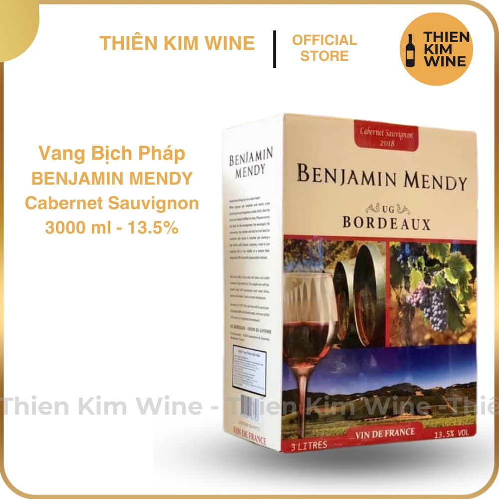 [Chính Hãng] - (Bịch 3 lít) Rượu Vang Đỏ Pháp Benjamin Mendy Cabernet Sauvignon - 13.5%