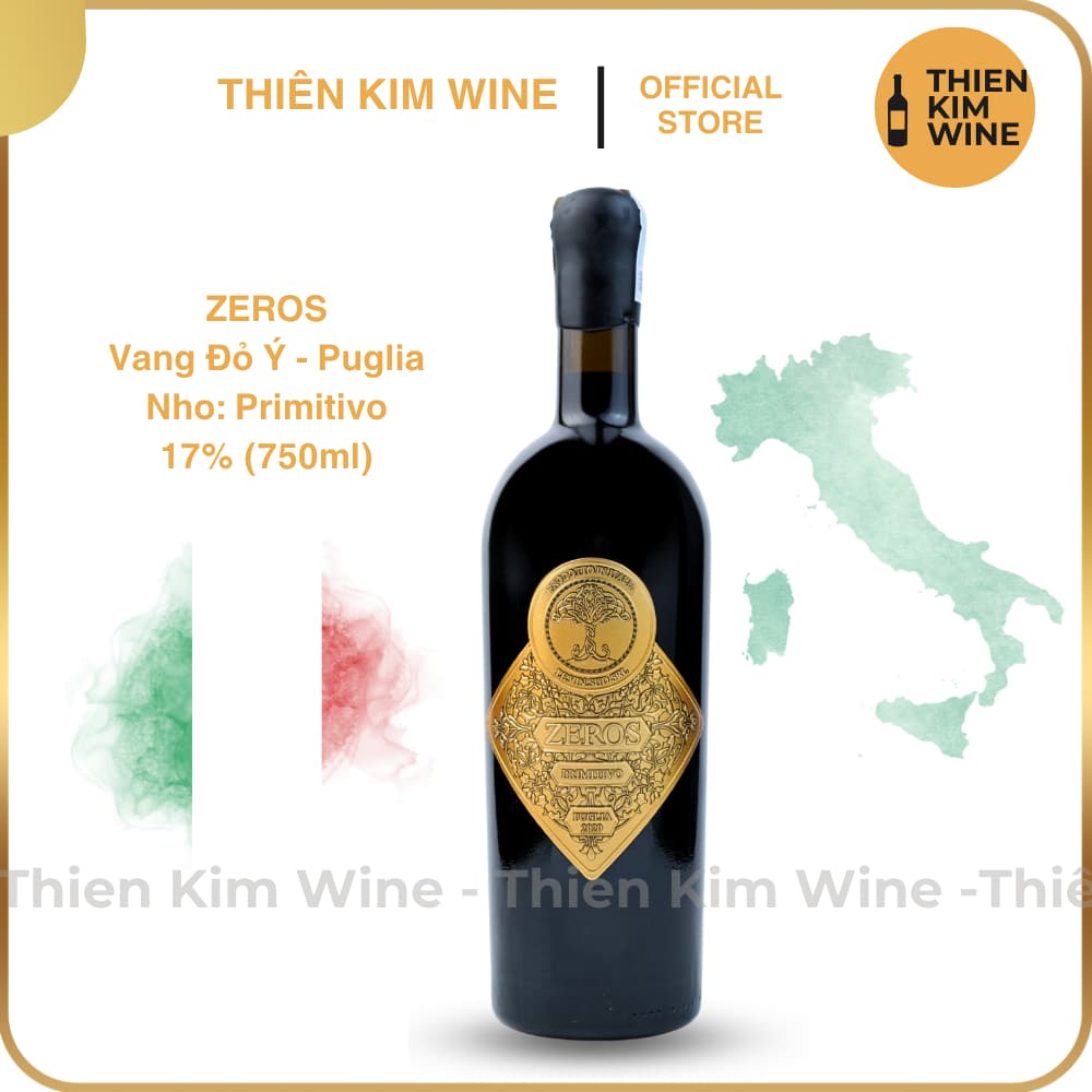 [Chính Hãng] - Rượu Vang Đỏ Ý Zeros Wine Primitivo - 750ml (17%)
