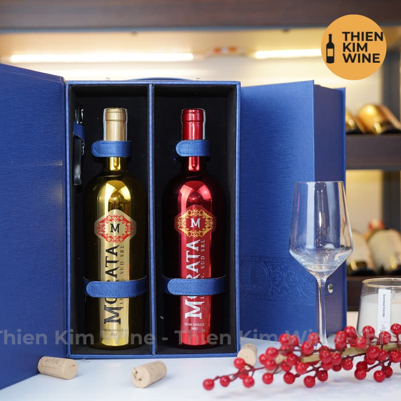[Chính hãng] - Hộp Quà Tặng VIP 2 Chai Rượu Vang - Hộp Da Xanh Vip 2 Khuy Bấm Kèm Khui Có Quai Xách