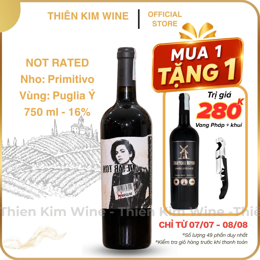 [Chính hãng] - Rượu Vang Đỏ Ý Cao Cấp NOT RATED Insurgent Primitivo Wine Puglia - 750ml (16%)