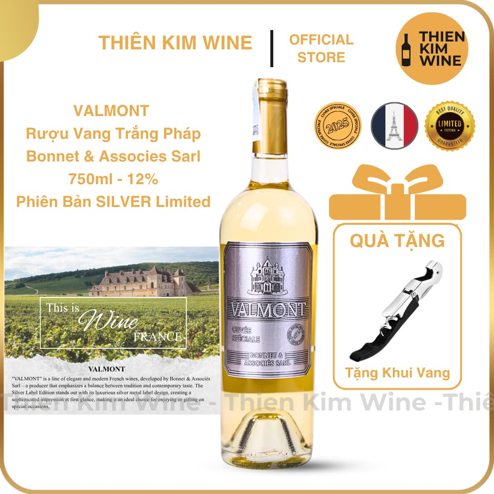 [Chính hãng] - Rượu Vang Trắng Pháp Cao Cấp VALMONT Cuvée Spéciale Bonnet&Associes Sarl (Phiên Bản Bạc Silver) 750ml 12%
