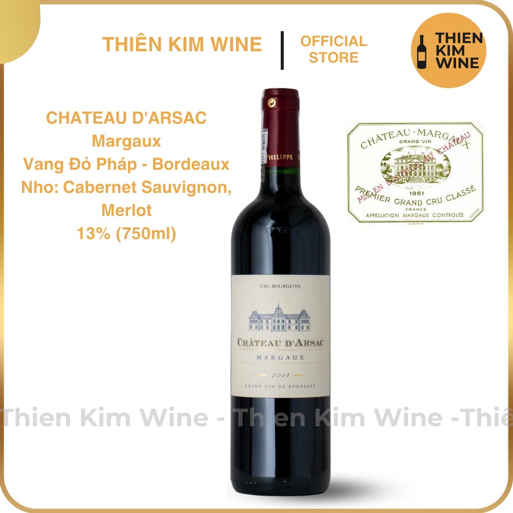 [Chính hãng] - Rượu Vang Đỏ Pháp Chateau D’arsac Margaux Cru Bourgeois 750ml (13%)