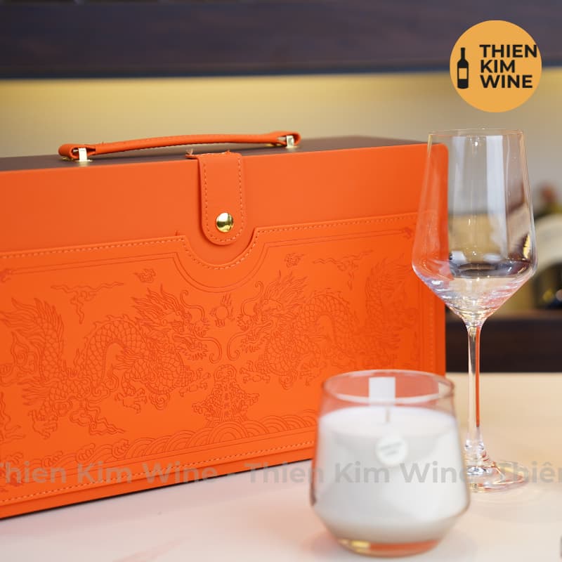 [Chính hãng] - Hộp Quà Tặng VIP 2 Chai Rượu Vang Chính Hãng - Hộp Cam Phượng Hoàng Da Vip Kèm Khui Có Quai Xách Ngang