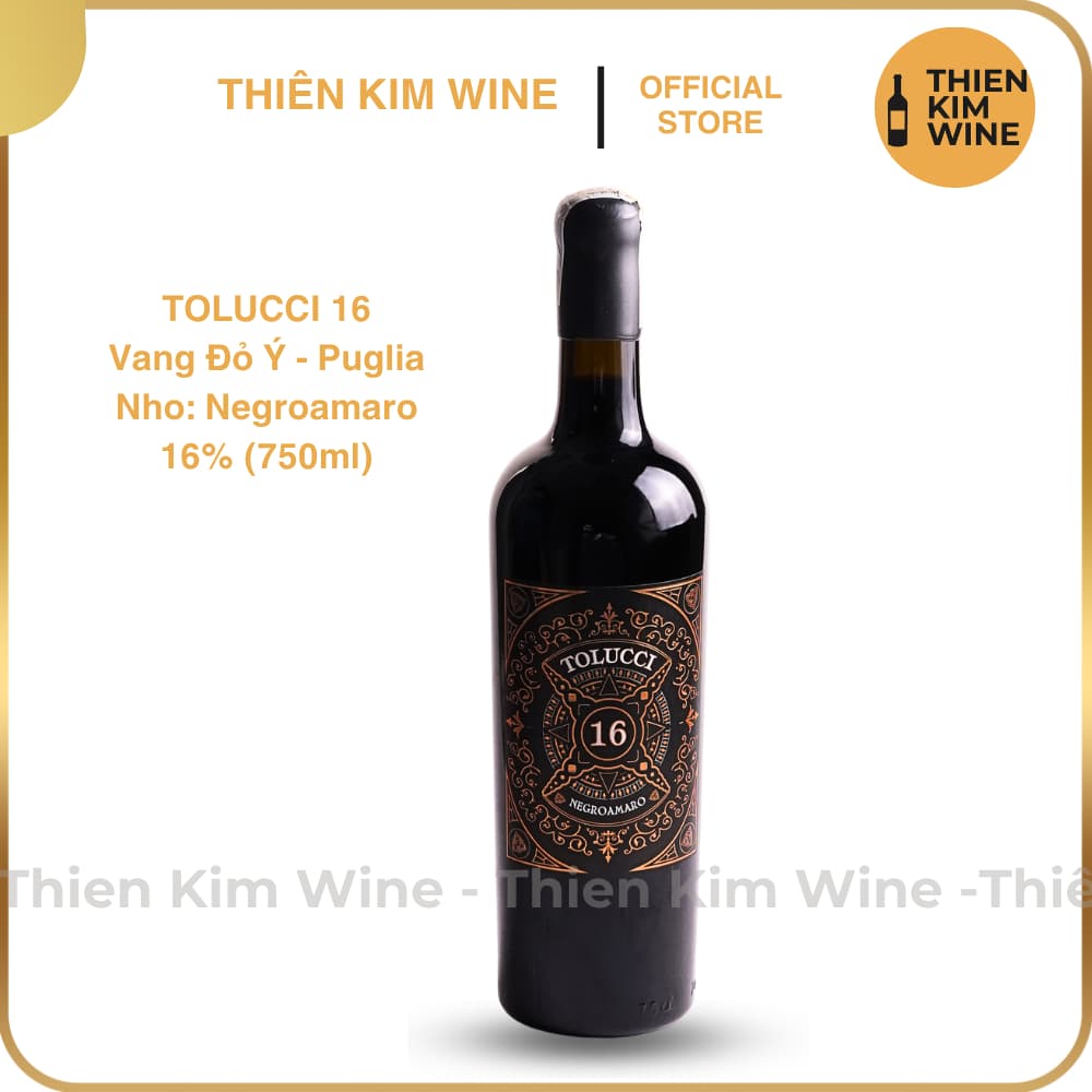 [Chính Hãng] - Rượu Vang Đỏ Ý Tolucci 16 Negroamaro Puglia - 750ml (16%)