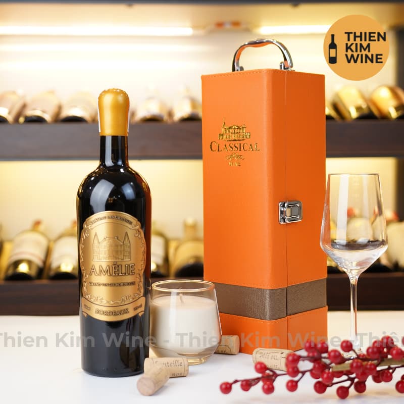 [Chính hãng] - Hộp Quà Tặng VIP 1 Chai Rượu Vang - Hộp Da Cam Vip Kèm Khui Có Quai Xách