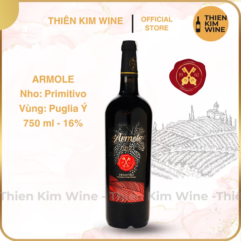 [Chính Hãng] - Rượu Vang Đỏ Ý Cao Cấp ARMOLE Primitivo 750 ml (16%) Thiên Kim Wine