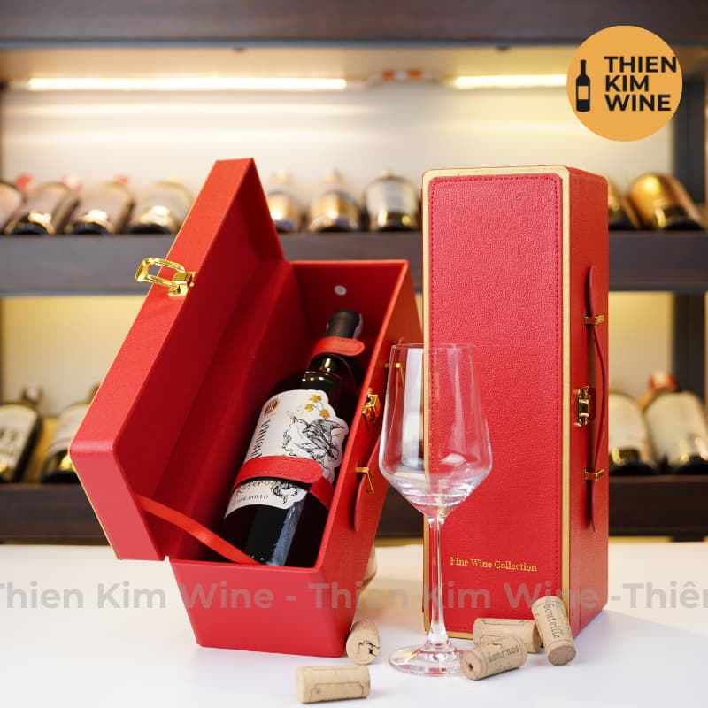 [Chính hãng] - Hộp Quà Tặng VIP 1 Chai Rượu Vang - Hộp Da Đỏ Cao Cấp Có Quai Xách Ngang