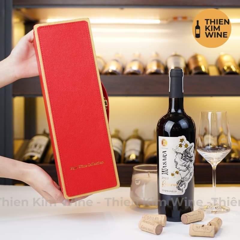 [Chính hãng] - Hộp Quà Tặng VIP 1 Chai Rượu Vang - Hộp Da Đỏ Cao Cấp Có Quai Xách Ngang