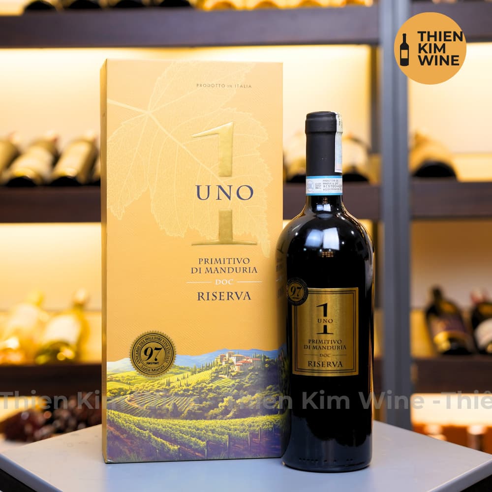 [Chính hãng] - Rượu Vang Đỏ Ý UNO 1 Primitivo Di Manduria “Riserva” Cao cấp 97/100 Point “Hạng D.O.C” Có Hộp 750ml (14%)