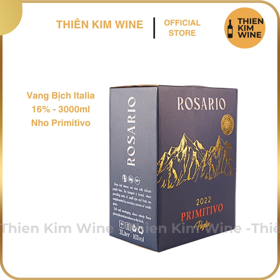 [Chính Hãng] - (Bịch 3 lít) Rượu Vang Đỏ Ý Rosario Primitivo - 16%