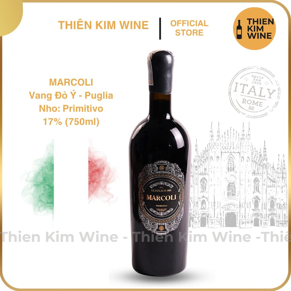 [Chính Hãng] - Rượu Vang Đỏ Ý Marcoli Wine Primitivo - 750ml (17%)