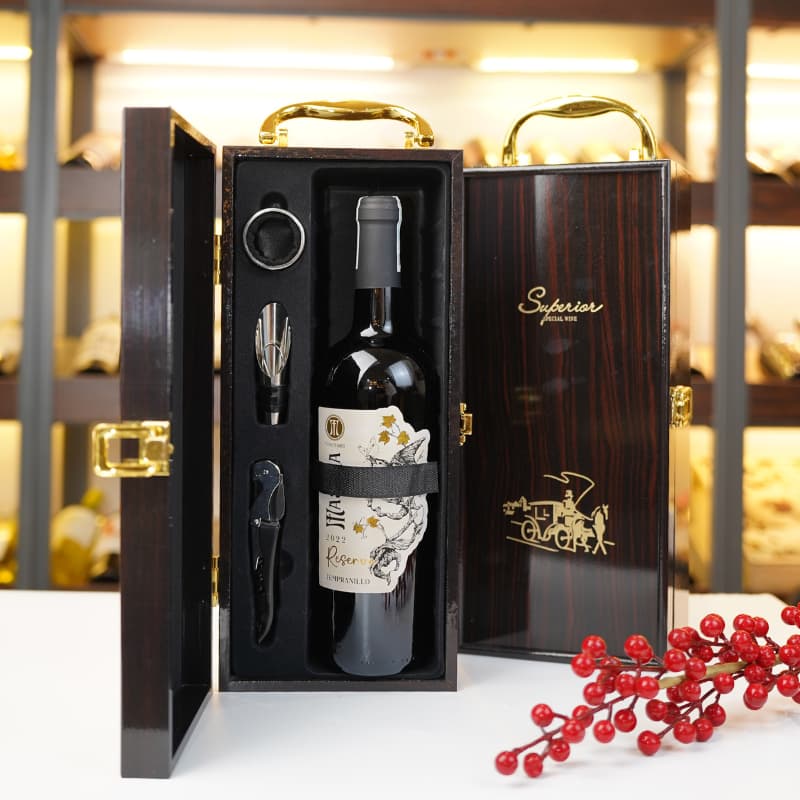 [Chính hãng] - Hộp Quà Tặng VIP 1 Chai Rượu Vang - Hộp Sơn Mài Cao Cấp Kèm 3 Phụ Kiện Có Quai Xách