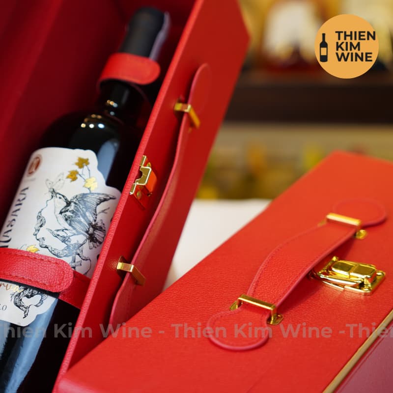 [Chính hãng] - Hộp Quà Tặng VIP 1 Chai Rượu Vang - Hộp Da Đỏ Cao Cấp Có Quai Xách Ngang