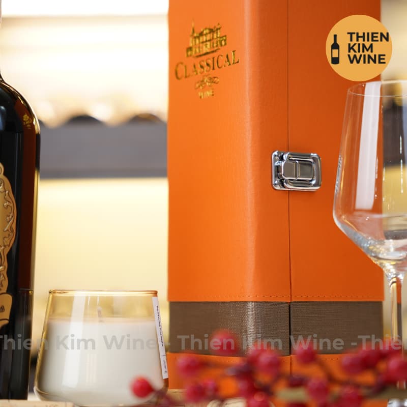 [Chính hãng] - Hộp Quà Tặng VIP 1 Chai Rượu Vang - Hộp Da Cam Vip Kèm Khui Có Quai Xách