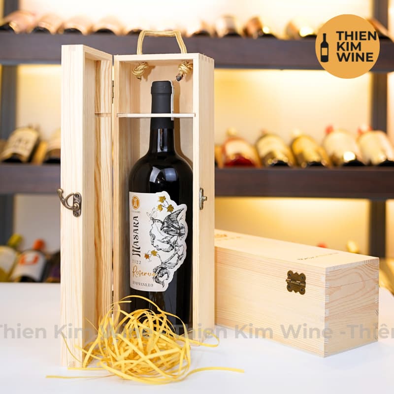 [Chính hãng] - Hộp Quà Tặng VIP 1 Chai Rượu Vang - Hộp Gỗ Vương Miện Có Dây Xách