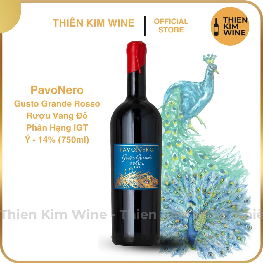[Chính Hãng] - Rượu vang Ý Cao Cấp PavoNero Gusto Grande Rosso Puglia Phân Hạng IGT - 750ml (14%)