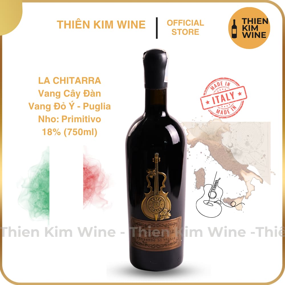 [Chính Hãng] - Rượu Vang Đỏ Ý cao cấp La Chitarra Wine (vang cây đàn) - 750ml (18%)