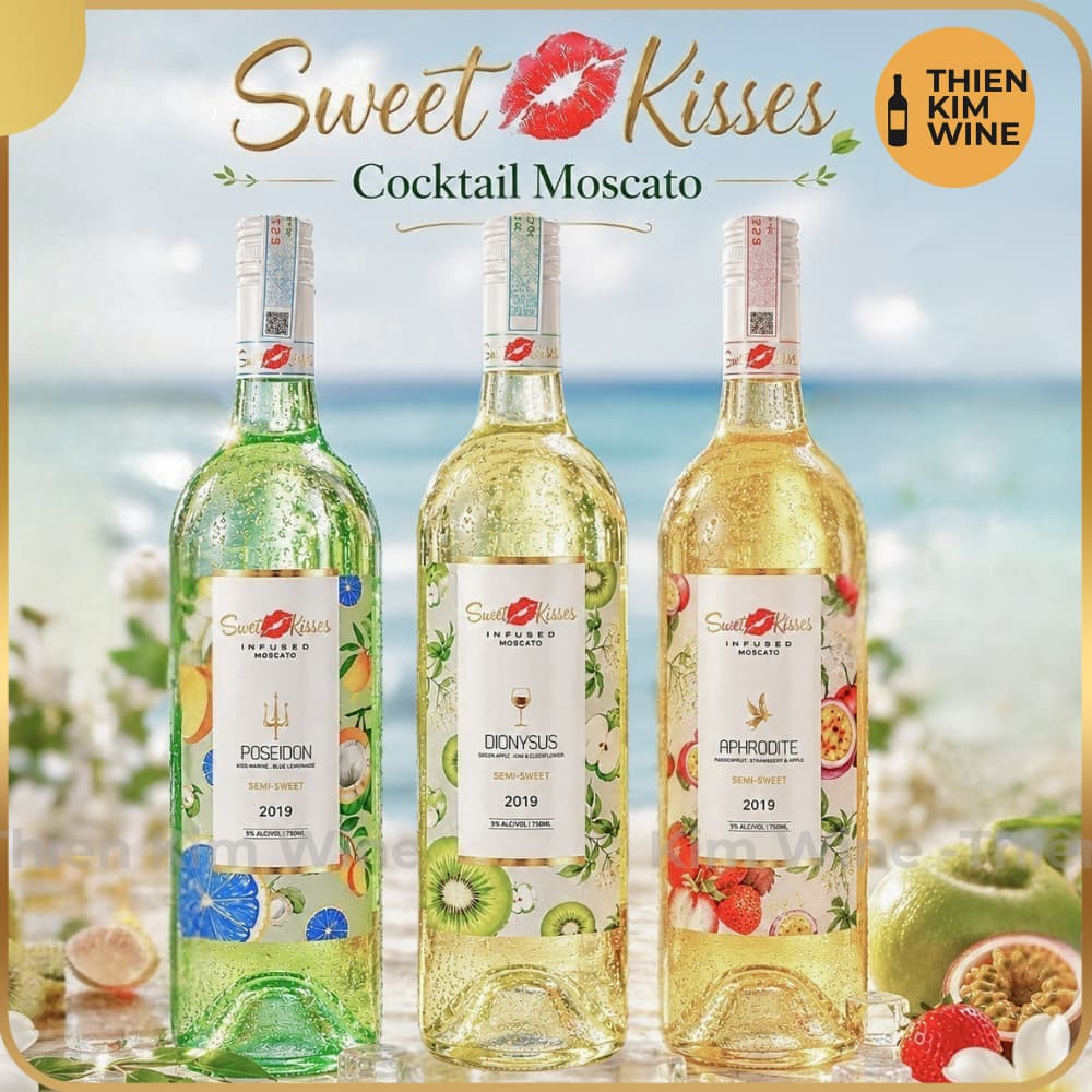 [Chính hãng] - Rượu Vang Cocktail Úc Sweet Kisses Moscato Hương Vị Trái Cây Nhiệt Đới (Poseidon–Dionysus–Aphrodite) - 8%
