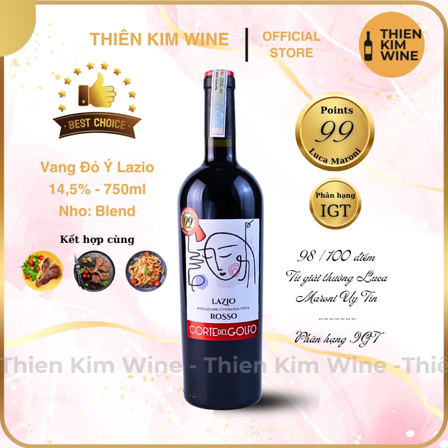 [Chính Hãng] - Rượu vang Lazio Corte Golfo Rosso Cao cấp 99/100 Point Phân hạng IGT - 750ml (14,5%)