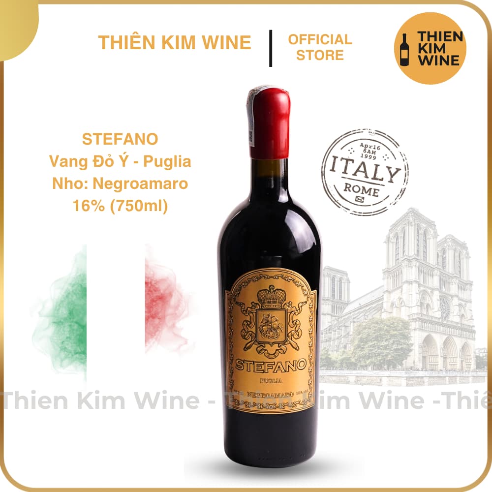 [Chính Hãng] - Rượu Vang Đỏ Ý Stefano Negroamaro Wine Puglia - 750ml (16%)