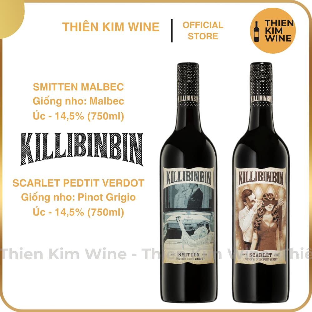[Chính hãng] - Rượu Vang Đỏ Úc Cao Cấp "Nút Vặn" Killibinbin Smitten Malbec & Scarlet Pedtit - 750ml (14,5%)