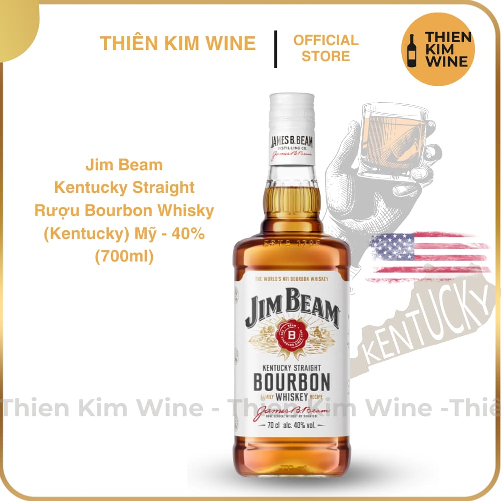 [Chính Hãng] - Rượu Bourbon Whisky Mỹ Jim Beam Kentucky Straight - 700ml (40%) Hàng Chính Ngạch Công Ty