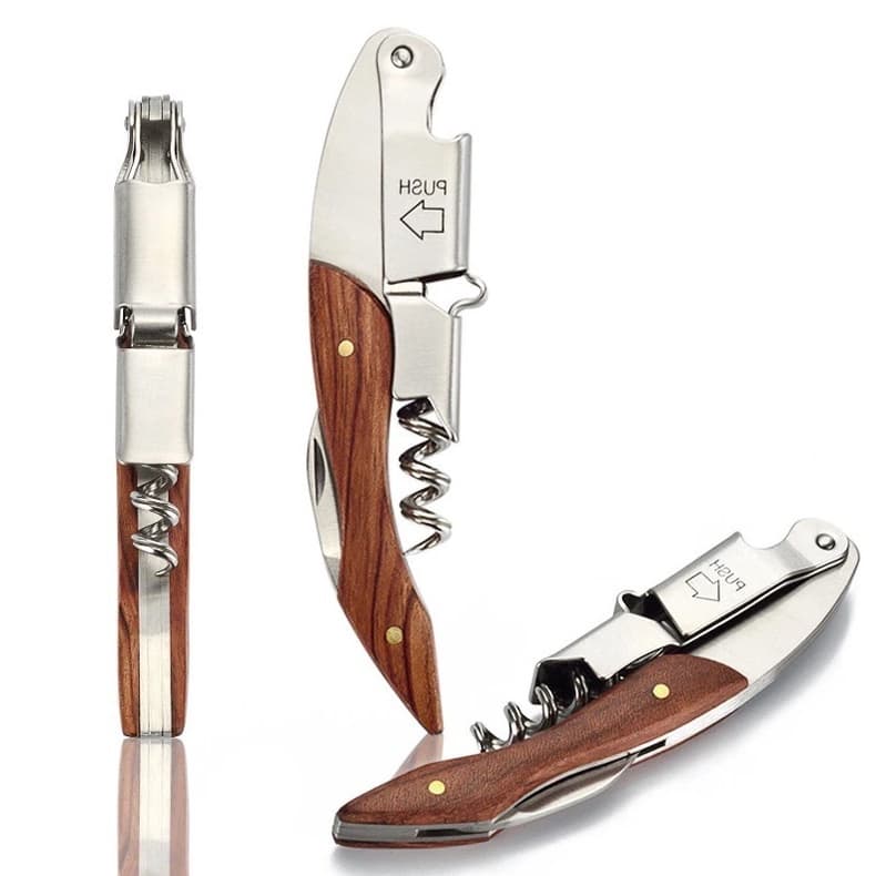 [Chính Hãng] - Khui rượu vang đa năng 3 in 1 cán gỗ loại cao cấp, lõi Inox siêu bền - Thiên Kim Wine