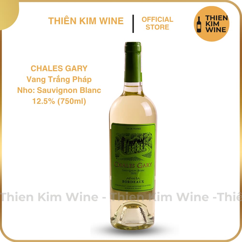[Chính Hãng] - Rượu Vang Trắng Pháp Chales Gary Cabernet Sauvignon Blanc- 750ml (12.5%)