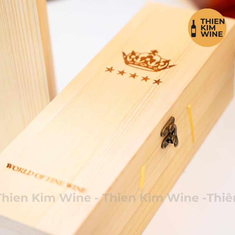 [Chính hãng] - Hộp Quà Tặng VIP 1 Chai Rượu Vang - Hộp Gỗ Vương Miện Có Dây Xách