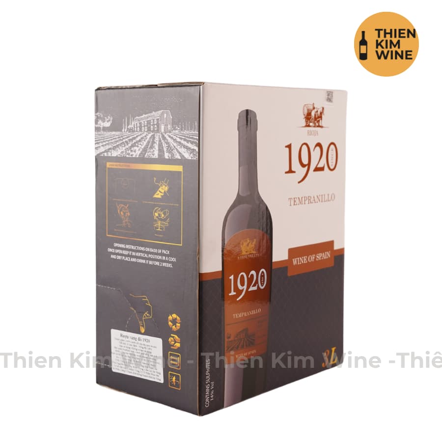 [Chính Hãng] - (Bịch 3 lít) Rượu Vang Đỏ Tây Ban Nha 1920 Tempranillo - 14% (Bịch 3l)