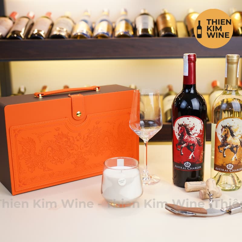 [Chính hãng] - Hộp Quà Tặng VIP 2 Chai Rượu Vang Chính Hãng - Hộp Cam Phượng Hoàng Da Vip Kèm Khui Có Quai Xách Ngang