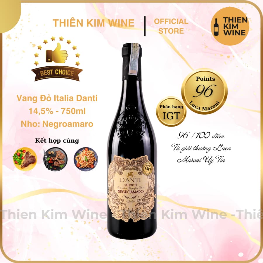 [Chính Hãng] - Rượu Vang Đỏ Ý Danti Negroamaro 96/100 Điểm - 750ml (14,5%)