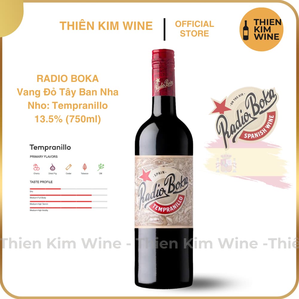 [Chính hãng] - Rượu Vang Đỏ Tây Ban Nha Radio Boka Tempranillo - 750ml (13,5%)