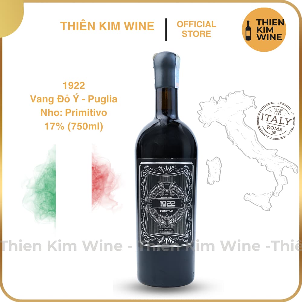 [Chính Hãng] - Rượu Vang Đỏ Ý cao cấp 1922 Primitivo Wine Puglia - 750 ml (17%)