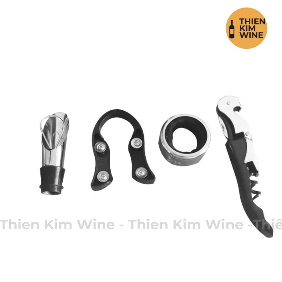 Bộ phụ kiện Rượu Vang 4 món - Cắt nắp, khui rượu, phễu Kèm hộp đựng