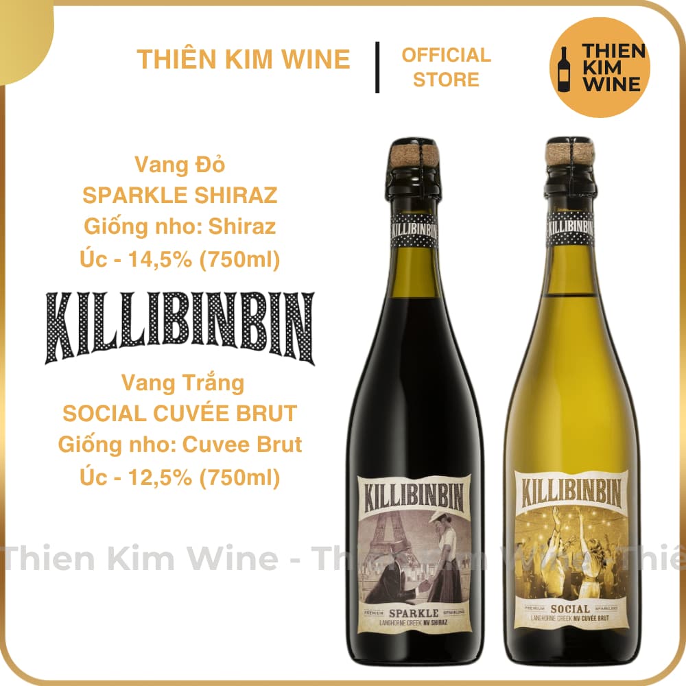 [Chính hãng] - Rượu Vang Nổ Úc Cao Cấp Killibinbin Sparkling Social Cuvée Brut & Sparkle Shiraz - 750ml (12,5% - 14,5%)