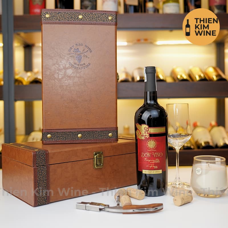[Chính hãng] - Hộp Quà Tặng VIP Set 2 Chai Rượu Vang - Hộp Da Nâu FINE WINE Đẳng Cấp Kèm Bộ 4 Phụ Kiện Cao Cấp