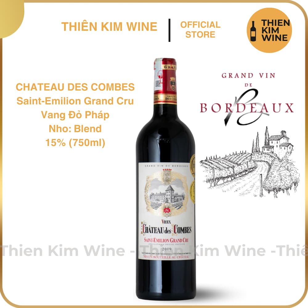 [Chính hãng] - Rượu Vang Đỏ Pháp Chateau Des Combes - Saint Emilion Grand Cru 750ml (13%)