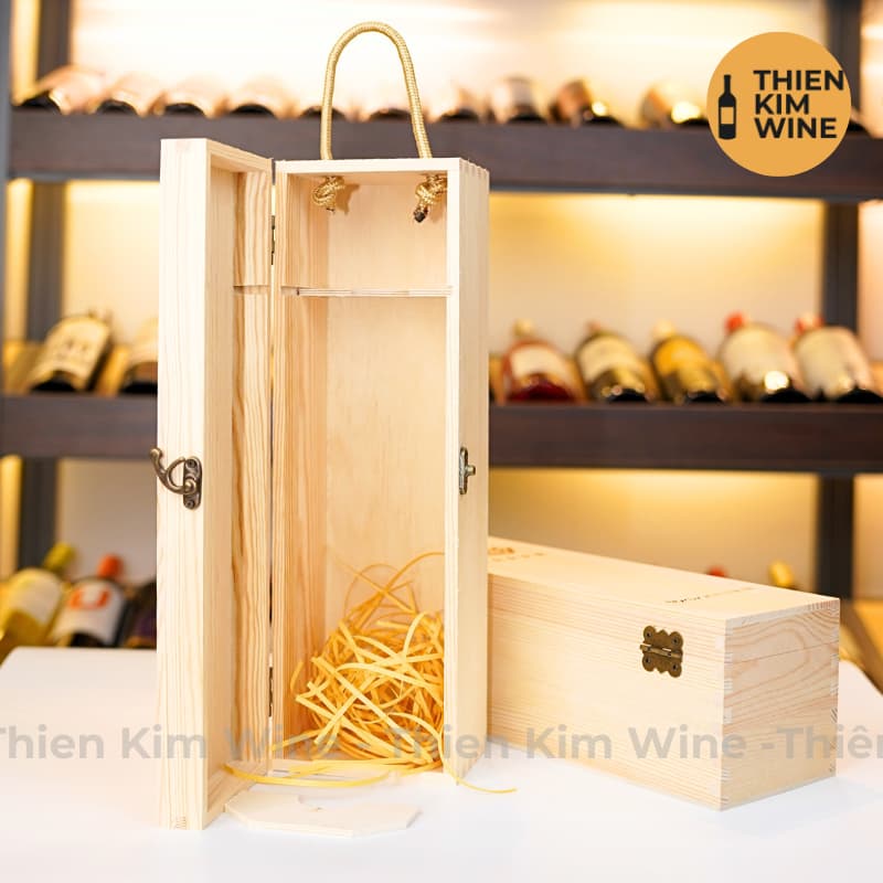 [Chính hãng] - Hộp Quà Tặng VIP 1 Chai Rượu Vang - Hộp Gỗ Vương Miện Có Dây Xách