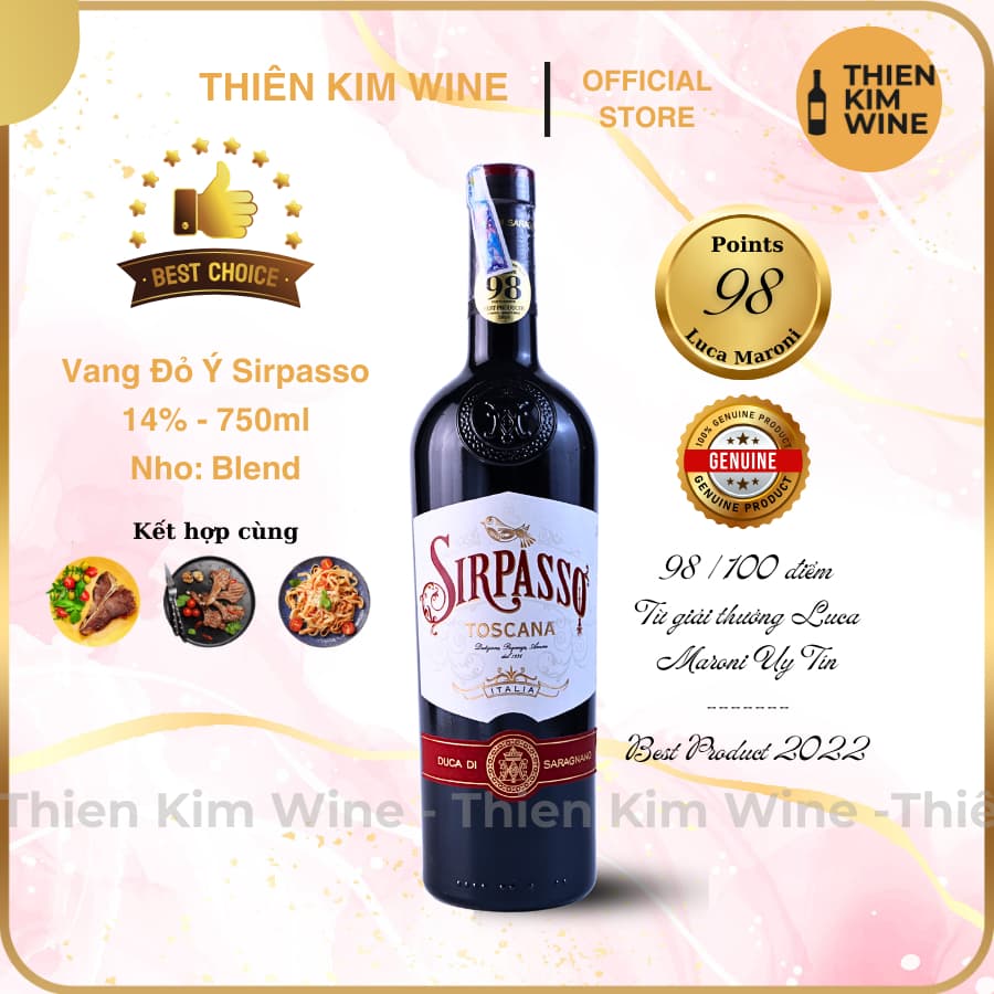 [Chính Hãng] - Rượu Vang Ý SirPasso Duca di Saragnano Blend Puglia Cao cấp 98/100 Point - 750ml (14%)