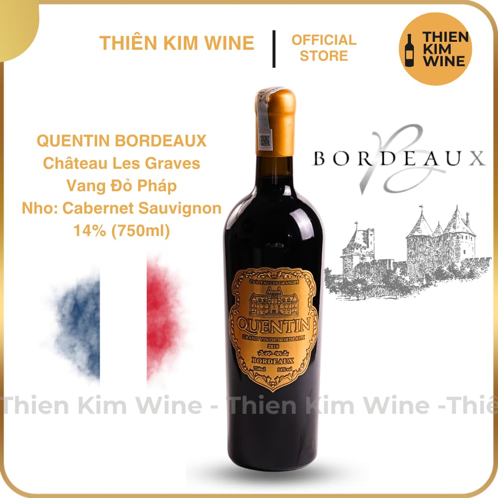 [Chính Hãng] - Rượu Vang Đỏ Pháp Quentin Bordeaux Wine Cabernet Sauvignon - 750ml (14%)